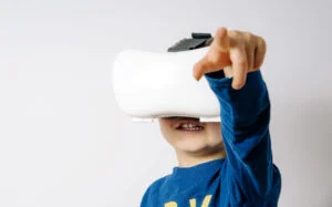 Student wearing VR headset in a fitness environment