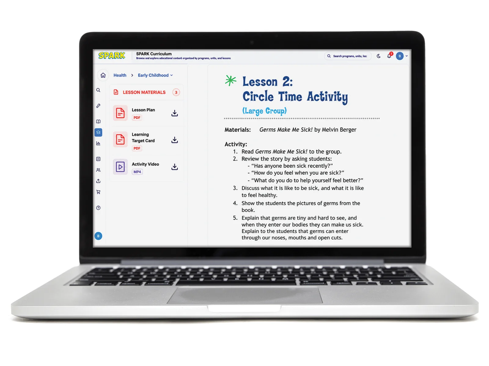 HLC Pre-K Program — Circle Time Activity lesson on laptop
